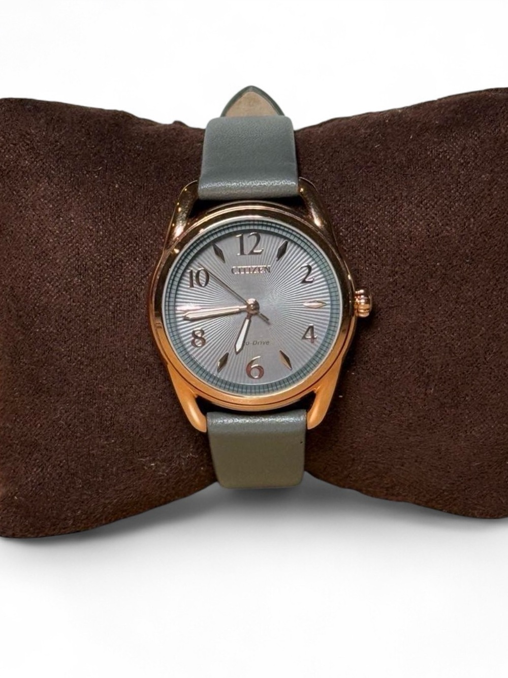 Citizen Eco-Drive Women’s Rose Gold Gray Sunburst Dial Leather Watch Solar Japan